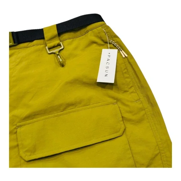 RCOS Outdoor Supply Cargo Shorts Men's Size 32 Green Belted Multi Pocket Nylon